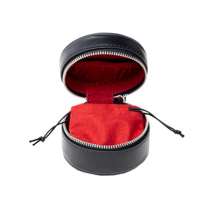Open image in slideshow, Jewellery Box Case, Crafted from 100% Top Grain First Layer Genuine Leather, Jewellery Organiser to Safeguard your valuables compact round case is modern and practical.

