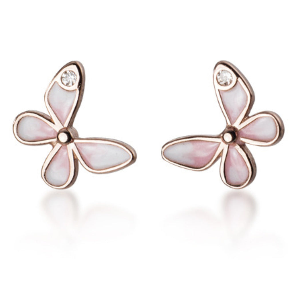 Butterfly Earrings Silver, Gold, Rose Gold 18k platted Studs. Sterling Silver Hypoallergenic, lightweight cute earrings with a brilliant cubic zirconia